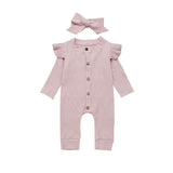 Baby Spring Autumn Clothing Newborn Baby Girl Boy Ribbed Clothes Knitted Cotton Romper Jumpsuit Solid 2PCS Outfits