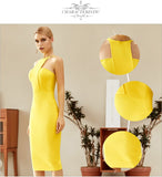 New Summer Women Strapless Yellow Bodycon Bandage Dress Sexy Sleeveless Halter Celebrity Evening Runway Party Dresses