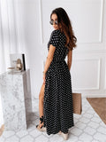 Women Dresses Summer Fashion Polka Dot Split Boho Dress V-Neck Women Casual Beach