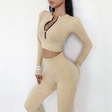 Seamless Sets Women Yoga Sets Sports Long Sleeve Suit with Zipper Coat and High Waisted Sports Pants