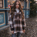 Vintage women long sleeve woolen coats fashion ladies thick plaid coat