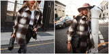 Vintage women long sleeve woolen coats fashion ladies thick plaid coat