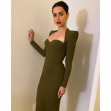 New Summer Women Long Sleeved Bandage Dress Sexy V Neck Slim Midi Celebrity Night Show Bodycon