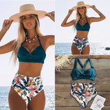 Sexy High Waist Bikinis New Halter Swimwear Women Swimsuit Female Bikini Set Print