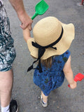 Girls Summer Cap Black Ribbon Decorate Wavy Straw Hat For Girls Children Panama Hat Kids Sun Cap Baby Beach Hats