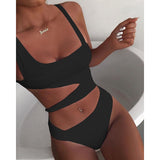 One Piece Swimsuit Sexy Black White Solid Swimwear Women Swimsuit Push Up Bathing Suit