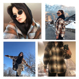 Vintage women long sleeve woolen coats fashion ladies thick plaid coat