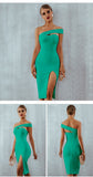 Bodycon Bandage Dress Women 2022 Summer Sexy Elegant Black One Shoulder Strapless Celebrity Runway Party Dress