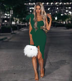 New Summer Fashion Women Bodycon Dress One Shoulder Bow Mesh Ruffle Sleeveless Bandage Dress Celebrity Party Evening Sexy