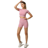 2Pcs/Set Women High Waist Seamless Yoga Set Gym Clothes Fitness Top Short Sleeve Shirt Shorts Sports Suits Athletic Wear