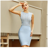 New Summer Tank Sleeveless Women's Bodycon Bandage Dress Sexy Lace Beading Celebrity Club Evening Runway Party Dress