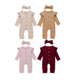 Baby Spring Autumn Clothing Newborn Baby Girl Boy Ribbed Clothes Knitted Cotton Romper Jumpsuit Solid 2PCS Outfits