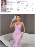 Women Summer Pink Bandage Dress 2022 Spaghetti Strap Mermaid V-Neck Midi Clubwears Celebrity Evening Party Dress Vestidos