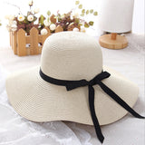 New Simple Foldable Wide Brim Floppy Girls Straw Hat Sun Hat