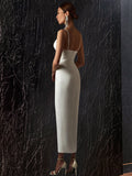 New Summer Women White Bodycon Bandage Dress Sexy V Neck Spaghetti Strap Club Celebrity Evening Runway Party Long Dresses