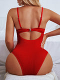 Sexy One Piece Swimsuit Women Push Up Swimwear Female Thong Monokini Solid Backless Bathing Suit