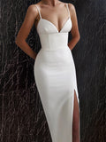 New Summer Women White Bodycon Bandage Dress Sexy V Neck Spaghetti Strap Club Celebrity Evening Runway Party Long Dresses