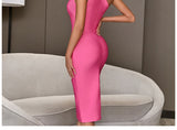 One Shoulder Elegant Bodycon Bandage Dress For Women New Summer Sexy Sleeveless Celebrity Evening Club Party Dress Outfits