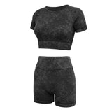 Sports Two Piece Yoga Set Outfit Women Workout Clothes Washed Fitness Seamless Suit High Waist Leggings Crop Top