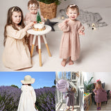 Autumn Spring  Organic Cotton Double Gauze Loose Pockets Baby Girls Dress Fashion