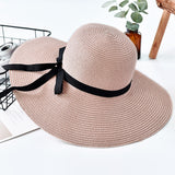 New Simple Foldable Wide Brim Floppy Girls Straw Hat Sun Hat