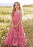 Princess Girls Lace Cotton Long Dresses Baby Kids Flower Girl Wedding Birthday Party