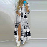 Women Boho Shirt Dress Summer Turn-down Collar Single Breasted Button Irregular Long Dress Sexy Letter Print Maxi Dresses