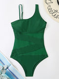 One Piece Swimsuit Women Sexy Mesh Solid Swimwear New Monokini Beach Bathing Suit