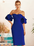 New Summer Women Blue Off Shoulder Bodycon Bandage Dress Sexy Butterfly Short Sleeve Hot Celebrity Runway Party Dress