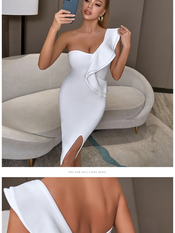 New Summer Women Bandage Dress Sexy One Shoulder Ruffles Bodycon Club Dresses Vestidos Celebrity Evening Party Dress