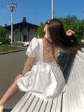 Summer Dress Summer Fashion White Elegant Puff Sleeve Backless Party Beach Dress Vacation Casual