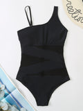 One Piece Swimsuit Women Sexy Mesh Solid Swimwear New Monokini Beach Bathing Suit