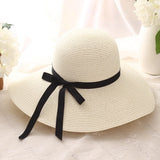 New Simple Foldable Wide Brim Floppy Girls Straw Hat Sun Hat