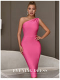 One Shoulder Elegant Bodycon Bandage Dress For Women New Summer Sexy Sleeveless Celebrity Evening Club Party Dress Outfits