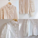 Vintage Solid White Lace Blouse Shirts Women Button Loose Shirt Tops Female Hollow Casual