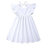 0-6Y Toddler Kids Baby Girl Autumn Dress Ruffles Sleeve Solid Cotton Linen Party Casual Dress Clothes