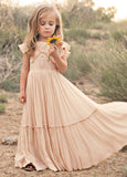 Princess Girls Lace Cotton Long Dresses Baby Kids Flower Girl Wedding Birthday Party