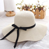 New Simple Foldable Wide Brim Floppy Girls Straw Hat Sun Hat