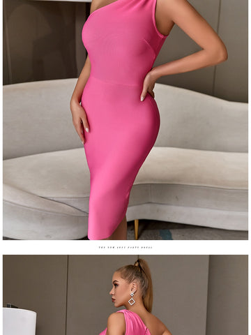 One Shoulder Elegant Bodycon Bandage Dress For Women New Summer Sexy Sleeveless Celebrity Evening Club Party Dress Outfits