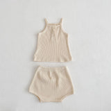 Baby waffle set clothing summer Sling clothes set suit pajamas cotton bodysuit