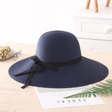 New Simple Foldable Wide Brim Floppy Girls Straw Hat Sun Hat