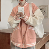 Autumn Women Baseball Jacket Casual Loose Pocket Printed Oversize Bomber