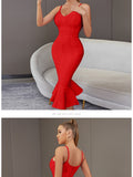 Women Summer Pink Bandage Dress 2022 Spaghetti Strap Mermaid V-Neck Midi Clubwears Celebrity Evening Party Dress Vestidos