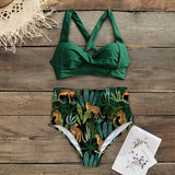 Sexy High Waist Bikinis New Halter Swimwear Women Swimsuit Female Bikini Set Print