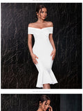 New Summer White Off Shoulder Women Bodycon Bandage Dress Sexy Short Sleeve Celebrity Evening Runway Club Party Dress