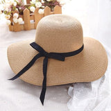 New Simple Foldable Wide Brim Floppy Girls Straw Hat Sun Hat