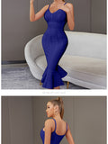 Women Summer Pink Bandage Dress 2022 Spaghetti Strap Mermaid V-Neck Midi Clubwears Celebrity Evening Party Dress Vestidos