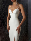 New Summer Women White Bodycon Bandage Dress Sexy V Neck Spaghetti Strap Club Celebrity Evening Runway Party Long Dresses