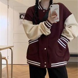 Autumn Women Baseball Jacket Casual Loose Pocket Printed Oversize Bomber