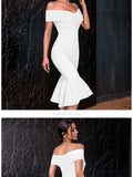 New Summer White Off Shoulder Women Bodycon Bandage Dress Sexy Short Sleeve Celebrity Evening Runway Club Party Dress